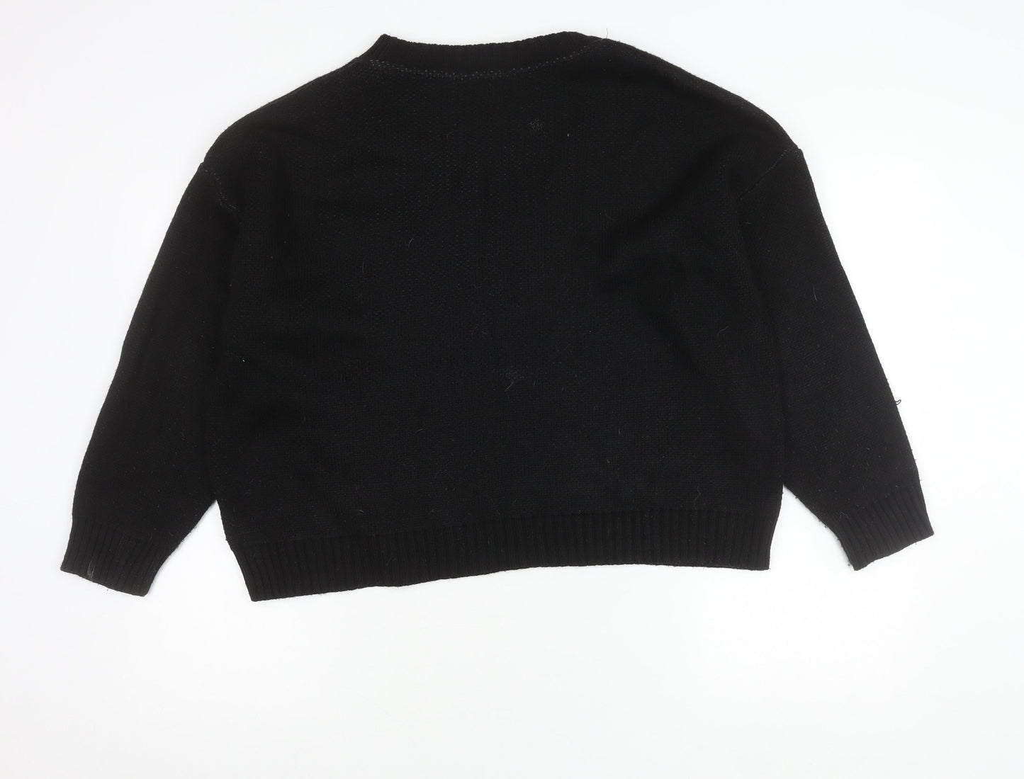 Boohoo Womens Black Pullover Jumper S Crew Neck Logo Acrylic Knit