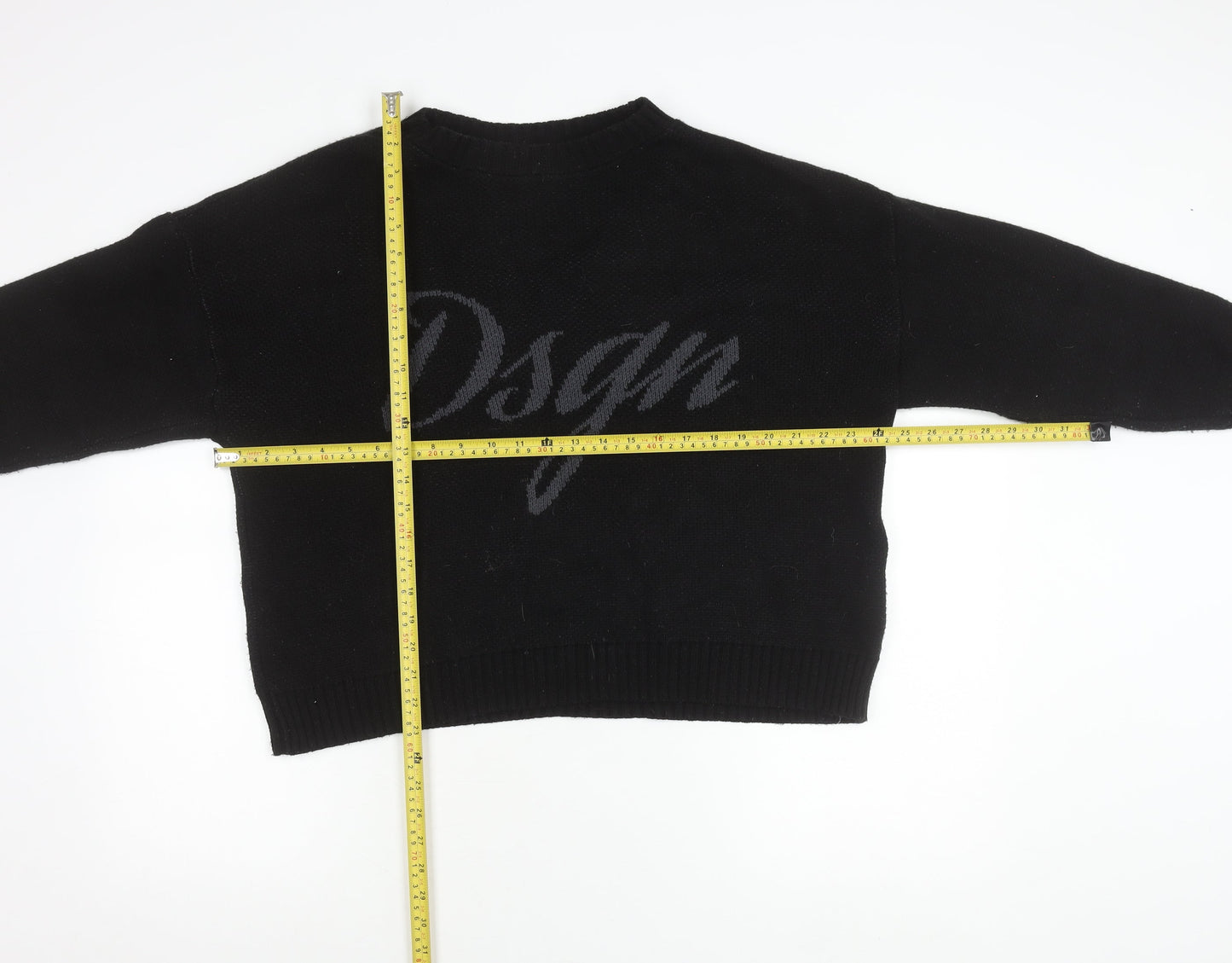 Boohoo Womens Black Pullover Jumper S Crew Neck Logo Acrylic Knit
