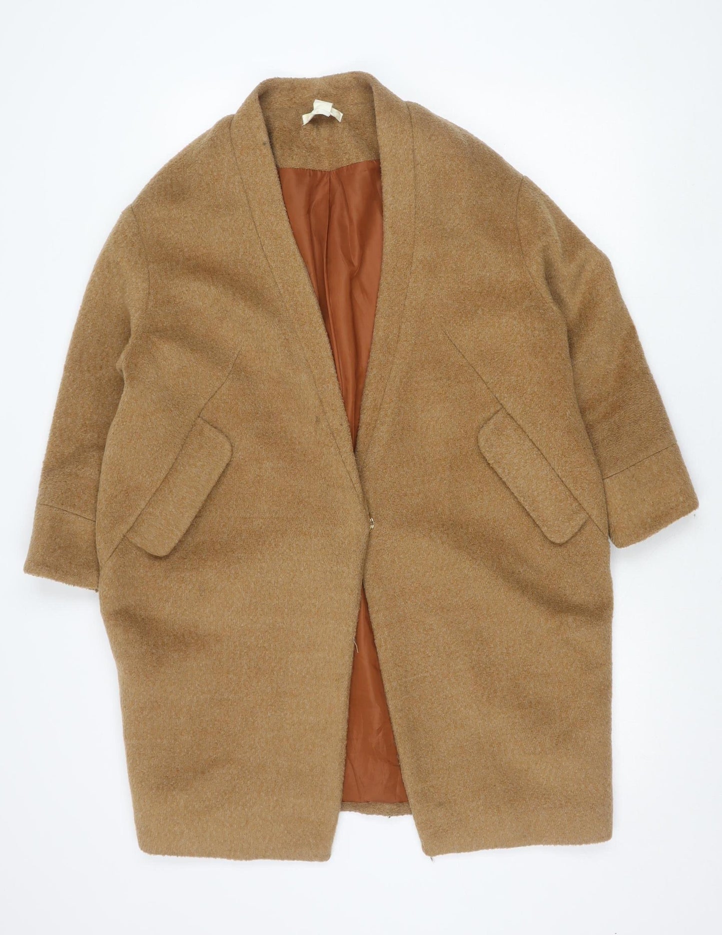 H&M Women's Brown Wool Blend Mid-Length Overcoat Size 10 Regular