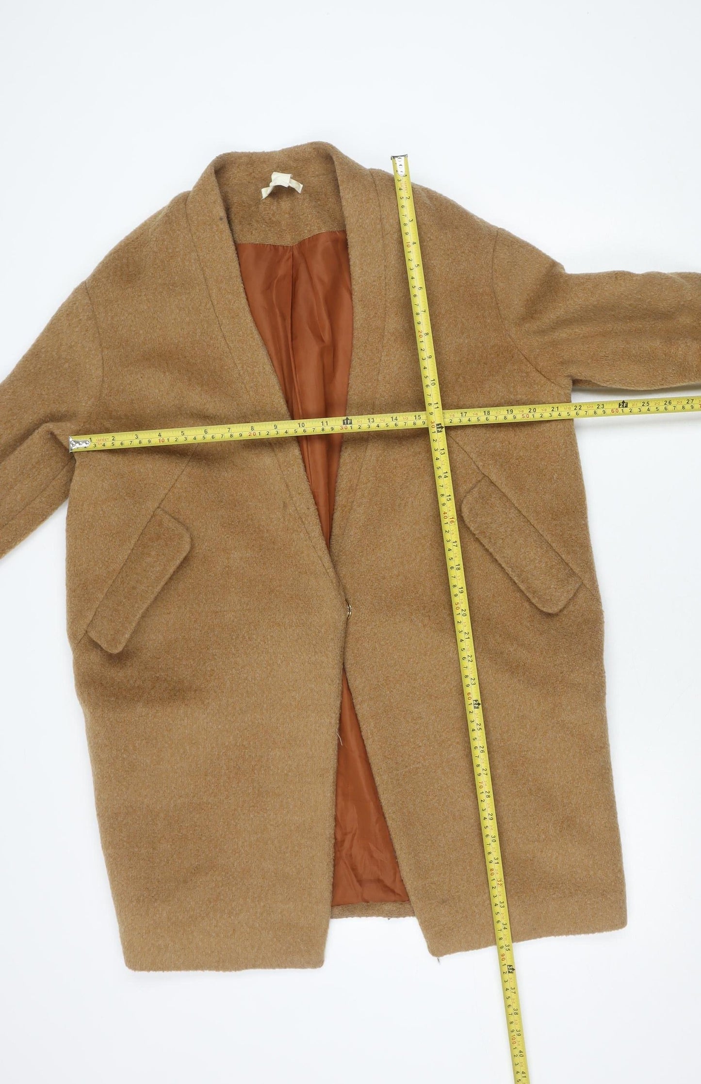 H&M Women's Brown Wool Blend Mid-Length Overcoat Size 10 Regular