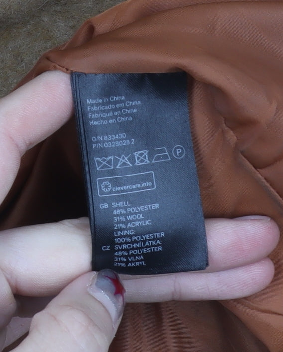 H&M Women's Brown Wool Blend Mid-Length Overcoat Size 10 Regular