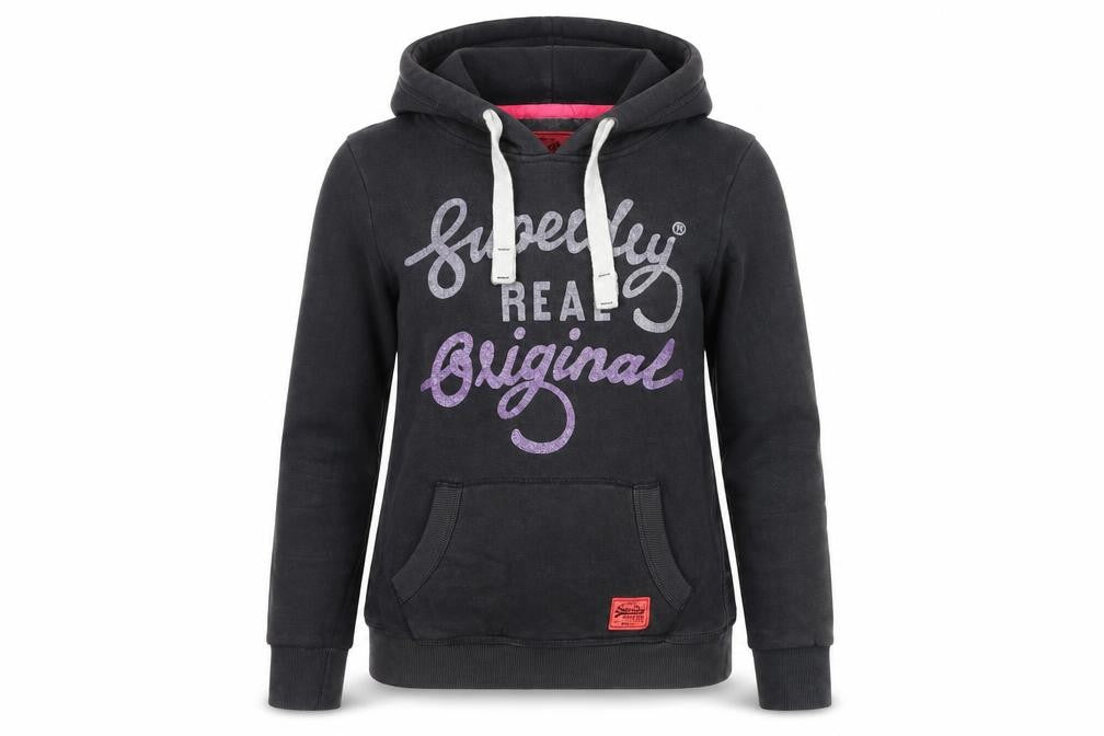 Womens UK XS Regular Superdry Black Pullover Hoodie