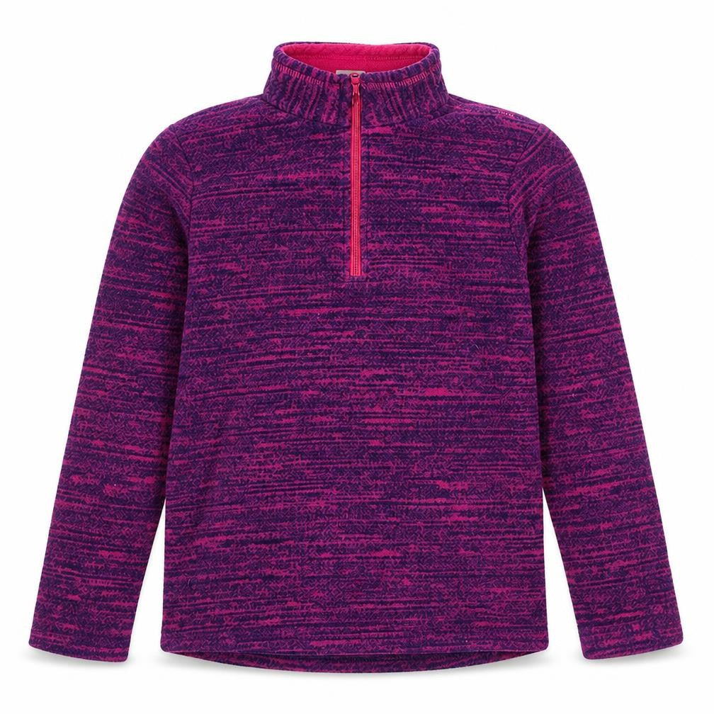 Front view of Decathlon girls’ purple fleece 1/2 zip sweatshirt 12 years hiking casual