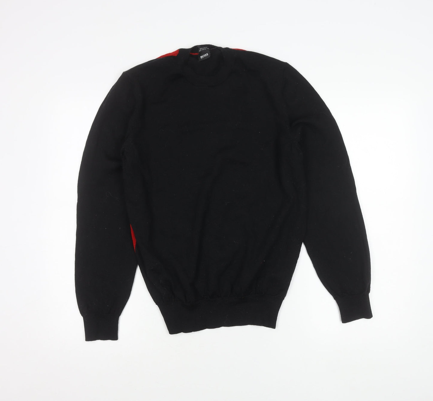 Hugo Boss Men Black Wool Jumper L Regular Fit Crew Neck Pullover