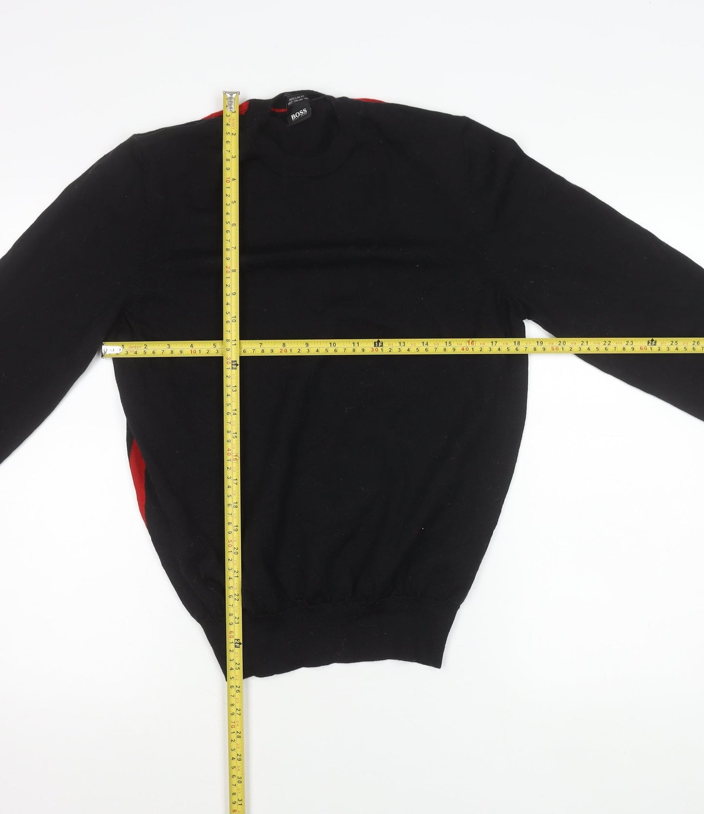 Hugo Boss Men Black Wool Jumper L Regular Fit Crew Neck Pullover