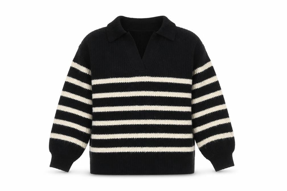 Marks and Spencer Women’s Black Stripe Collared Pullover Jumper S
