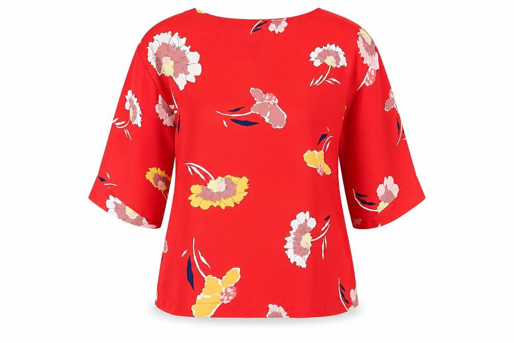 Debenhams Women’s Red Floral Tunic Blouse Size 12 3/4 Sleeve