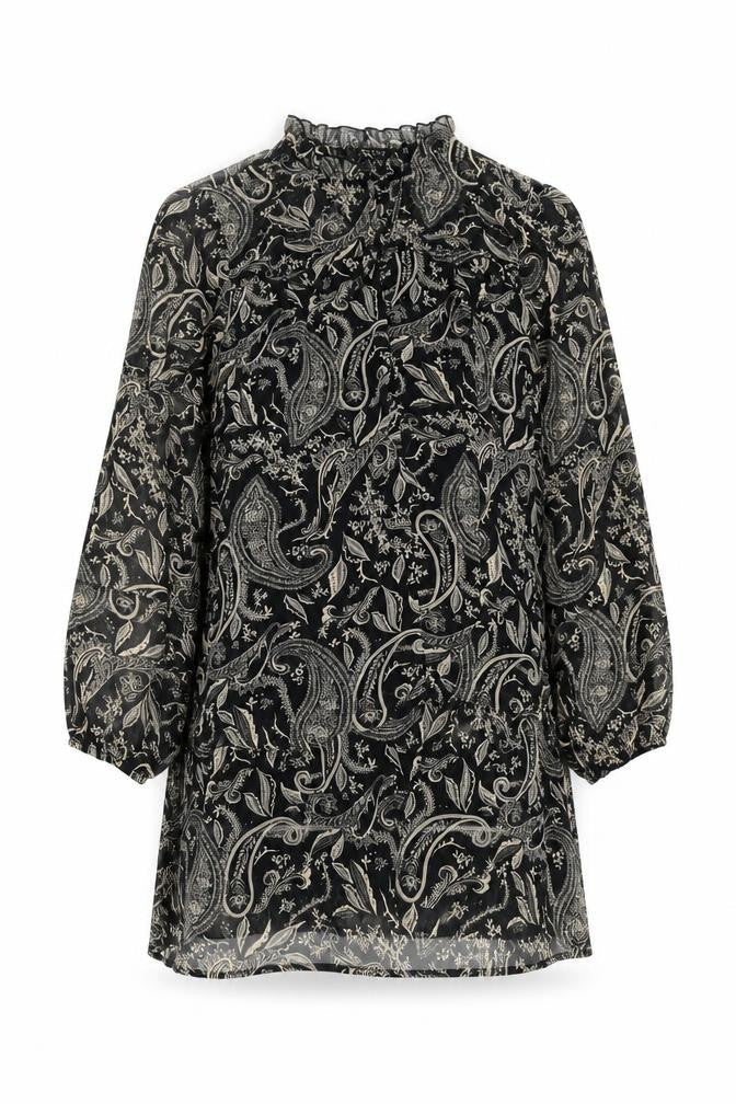 Zara Women Black XS Paisley Shift Mini Dress Long Sleeve
