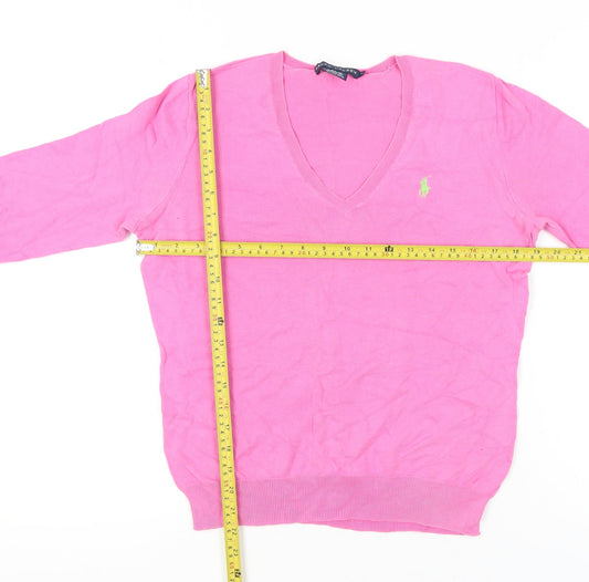 Ralph Lauren Womens Pink V-Neck Cotton Jumper Size L