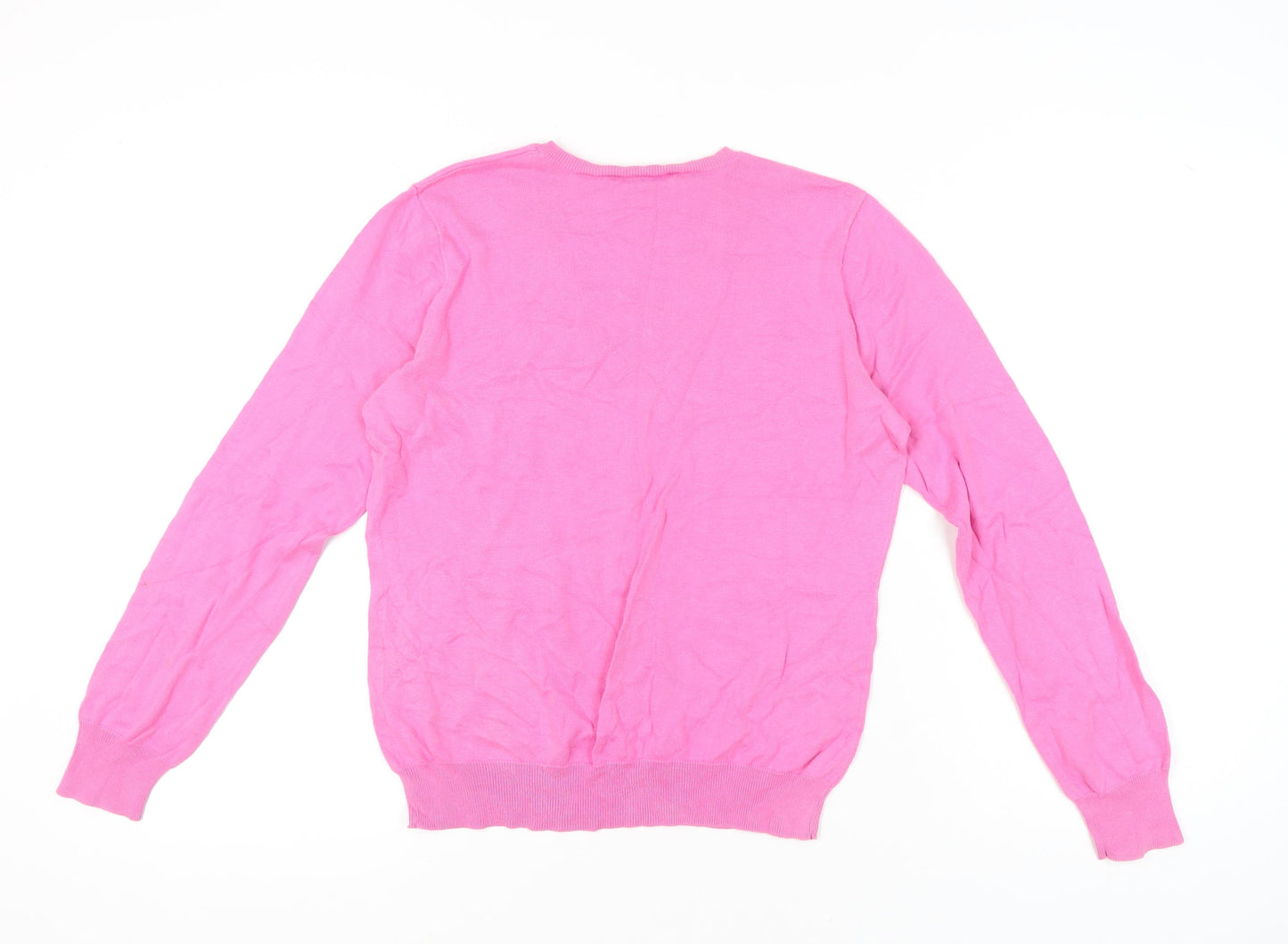 Ralph Lauren Womens Pink V-Neck Cotton Jumper Size L