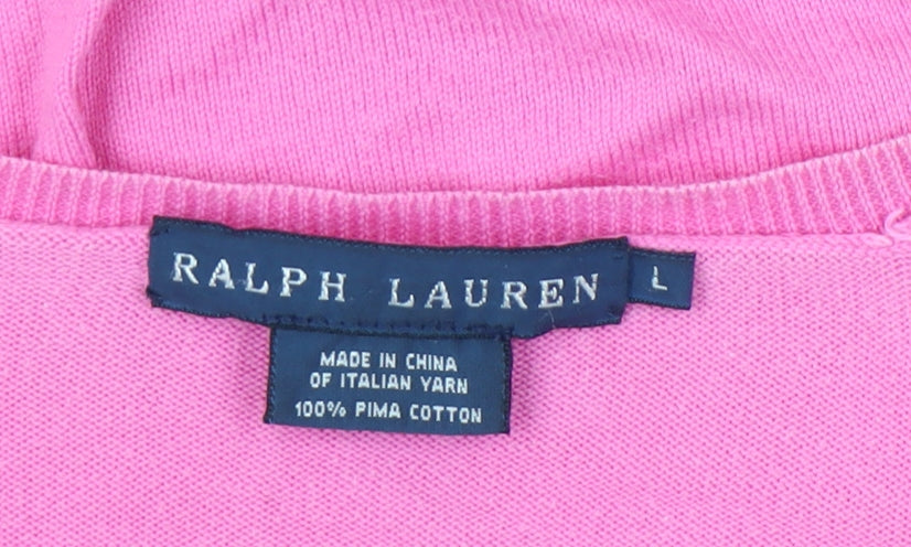 Ralph Lauren Womens Pink V-Neck Cotton Jumper Size L