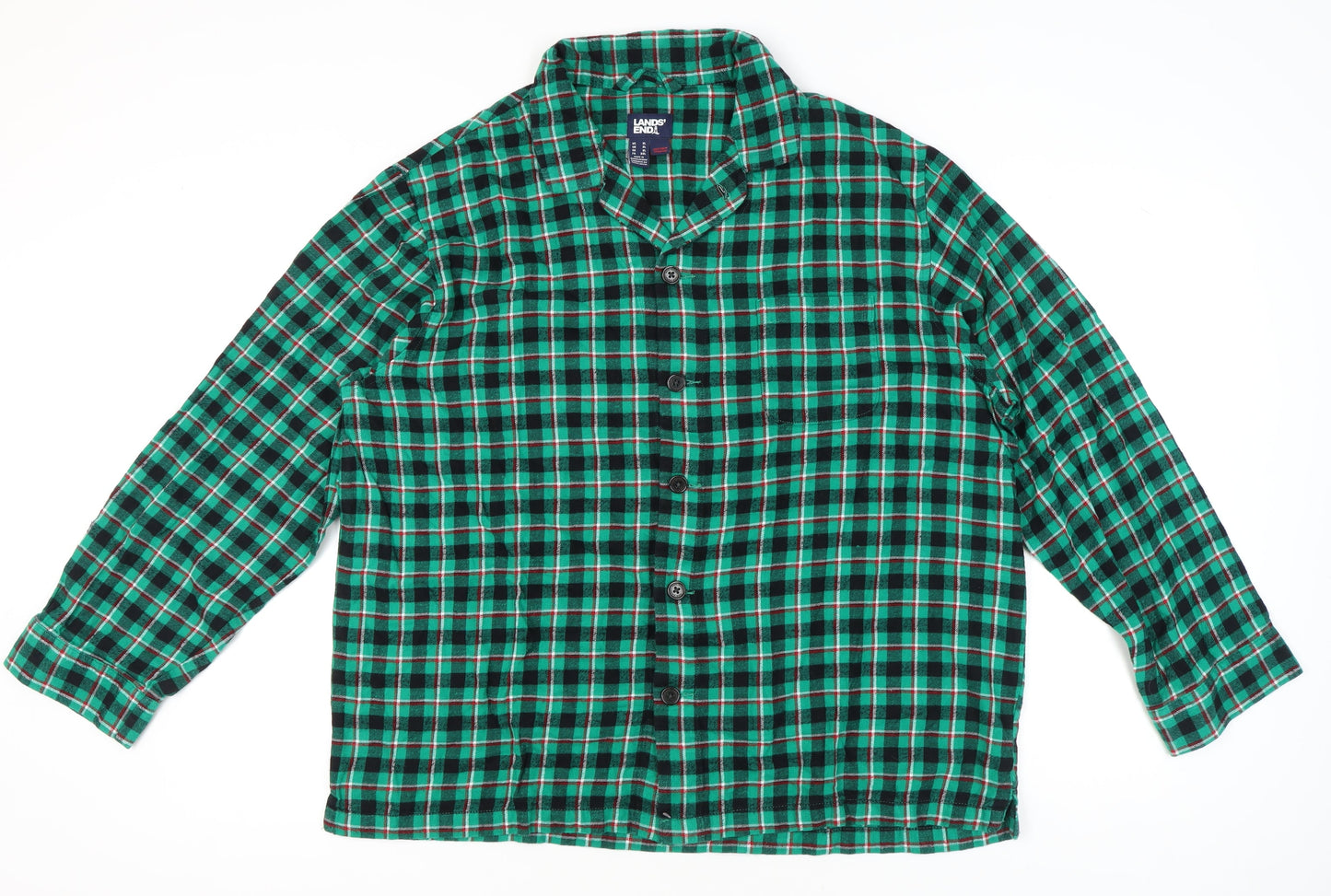 Lands' End Men's Green Check Flannel Pyjama Top XL