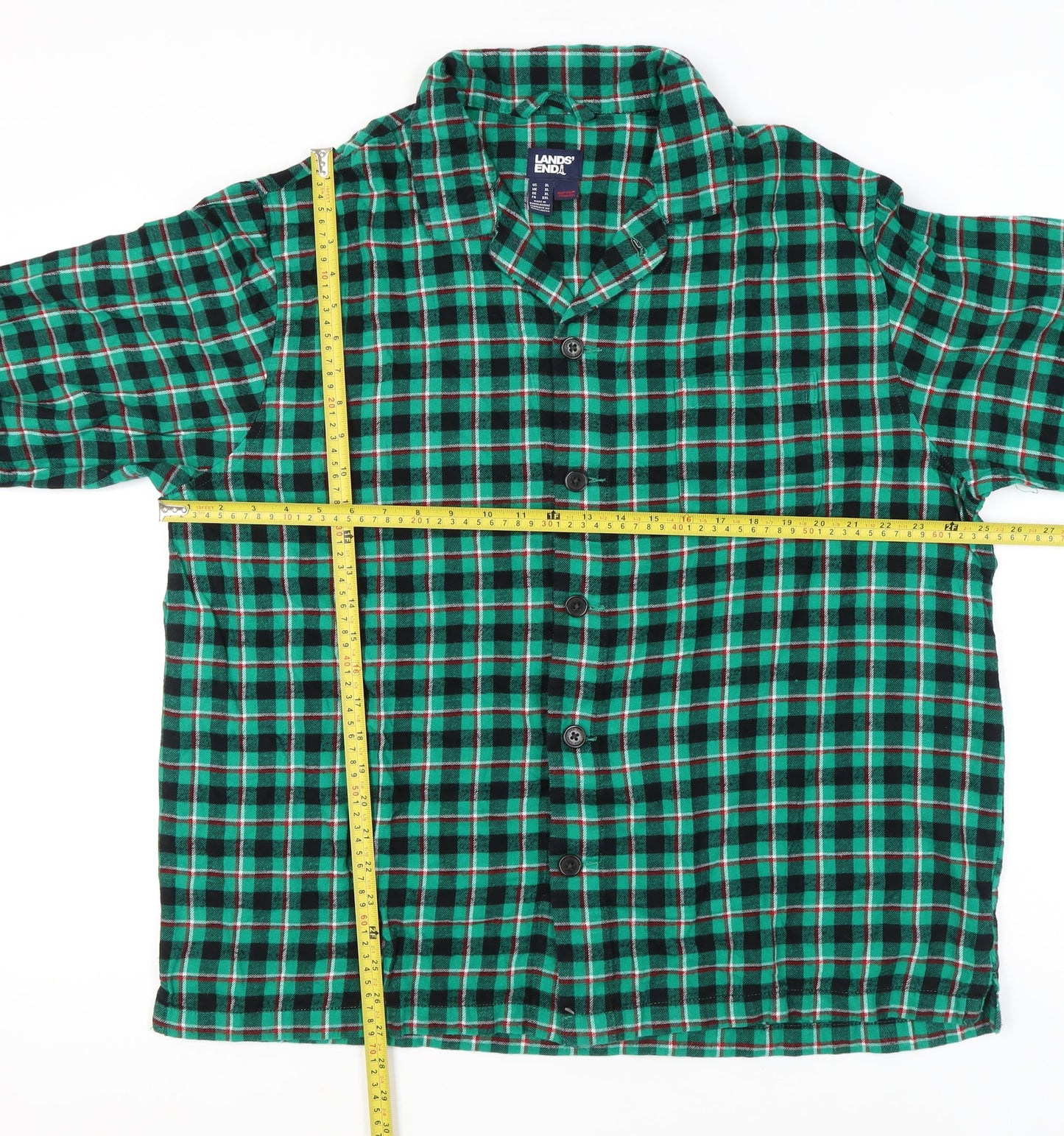 Lands' End Men's Green Check Flannel Pyjama Top XL
