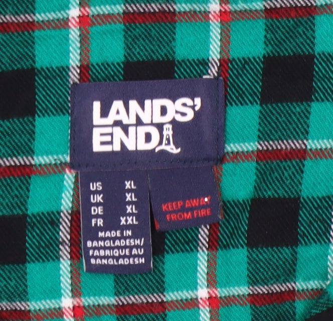 Lands' End Men's Green Check Flannel Pyjama Top XL