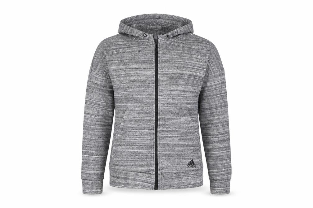 Front view of Adidas Women’s Grey Full Zip Hoodie, size UK 4-6, UK Sportswear
