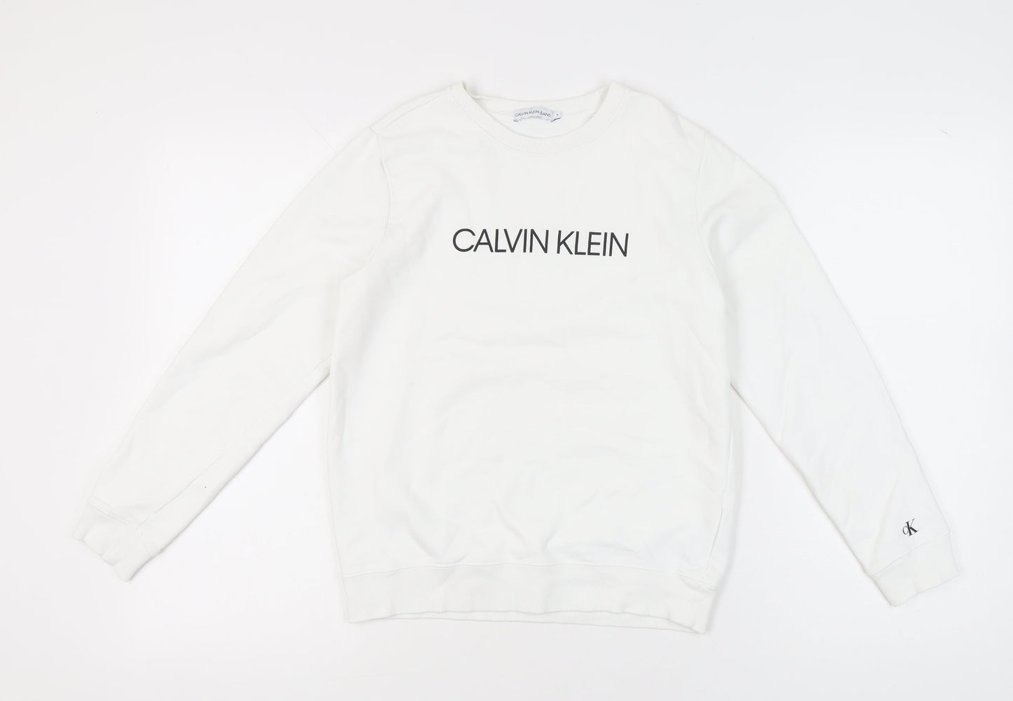 Calvin Klein Girls White Logo Sweatshirt Age 14 Years Pullover Crew Neck