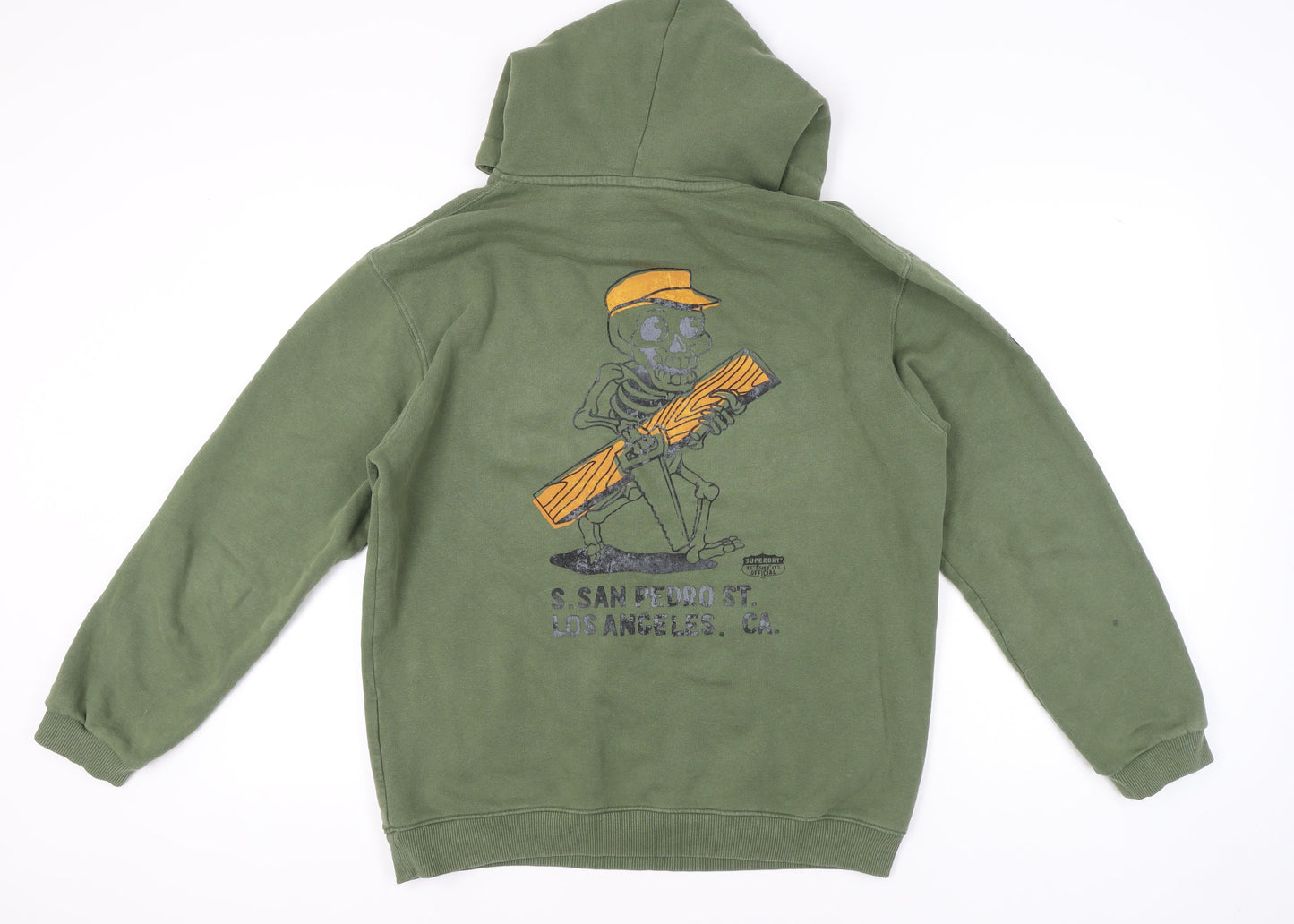 Superdry Men's Green Pullover Hoodie M Skull Graphic Embroidered
