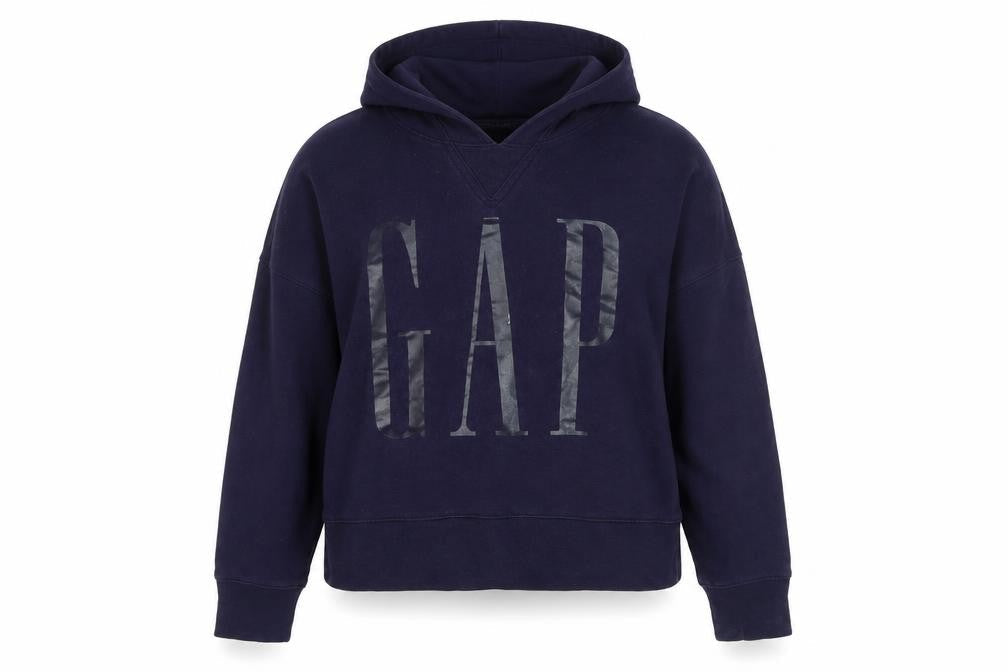 Gap Womens Navy Blue Hoodie Small Pullover Logo Cotton Blend