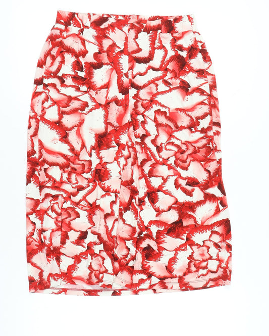 Isabel De Pedro Womens Red Floral Pencil Skirt Size 14 Stretch Knee Length