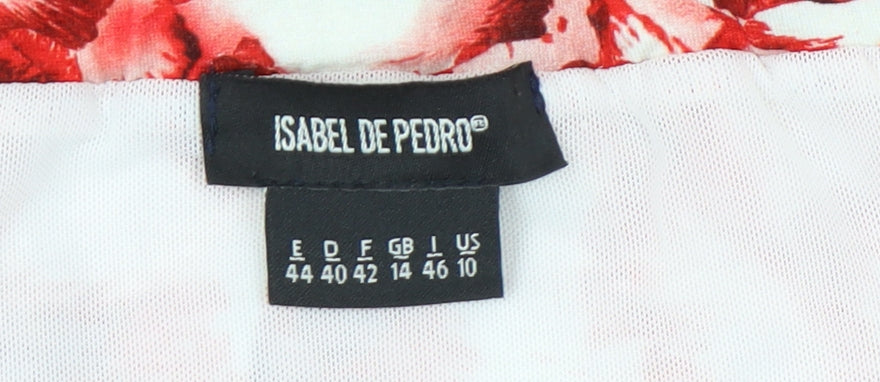 Isabel De Pedro Womens Red Floral Pencil Skirt Size 14 Stretch Knee Length