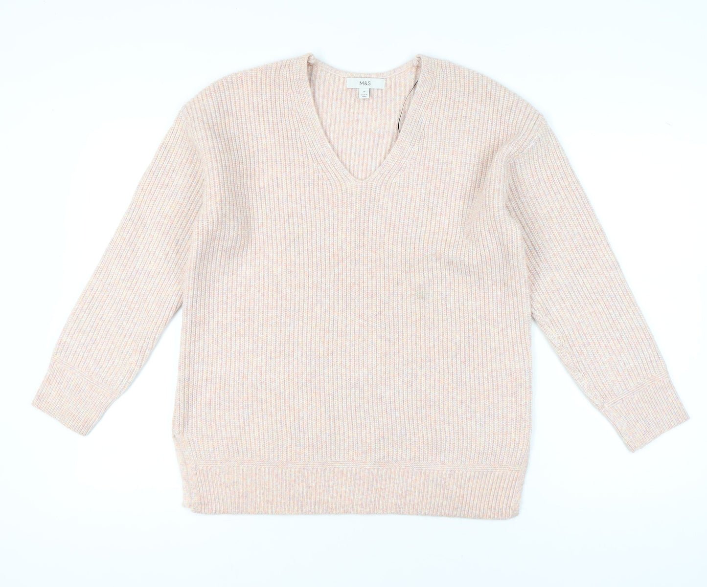 Marks and Spencer Womens Beige Knit V-Neck Pullover Jumper M