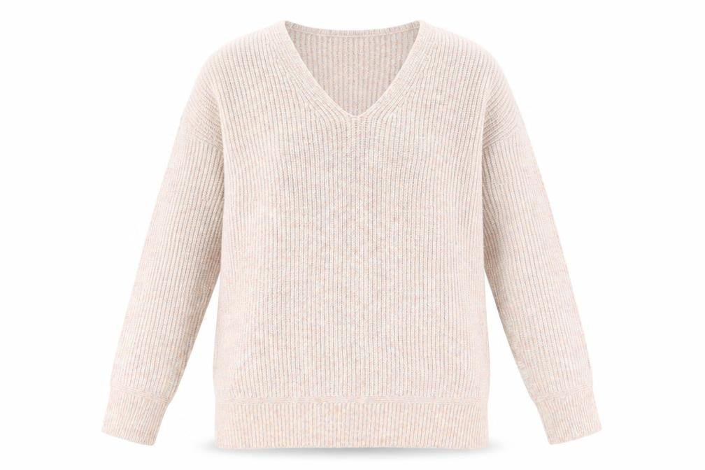 Marks and Spencer Womens Beige Knit V-Neck Pullover Jumper M