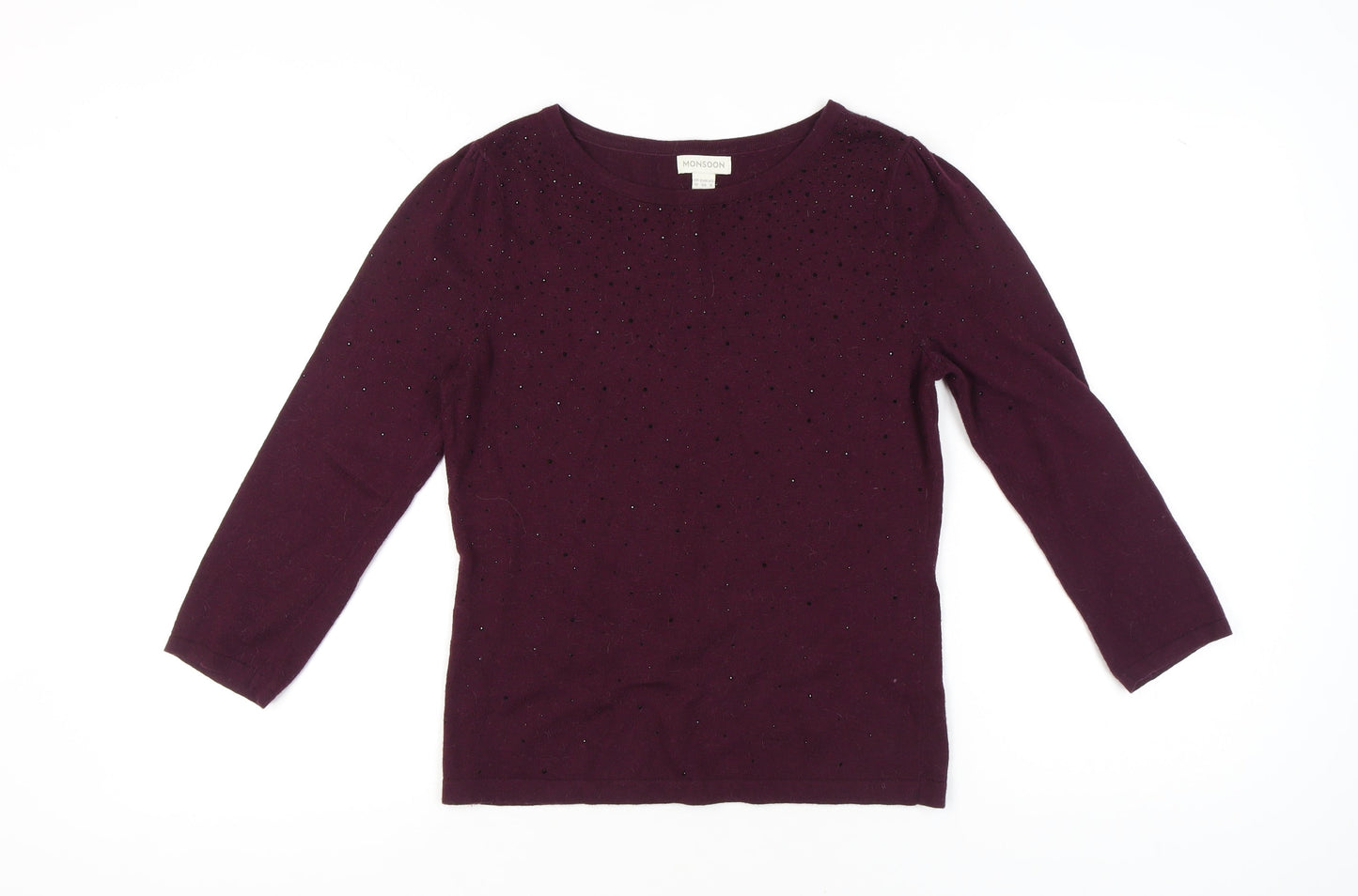 Monsoon Womens Purple Beaded Jumper Size 12 Crew Neck Pullover