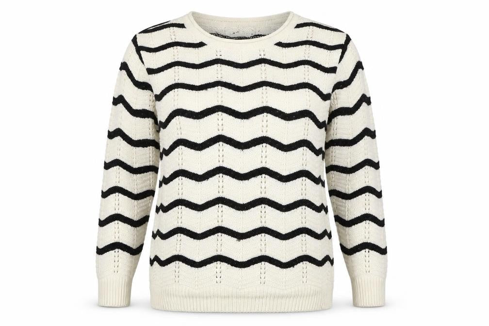 SportKing Womens White Black Striped Knit Jumper 2XL Long Sleeve