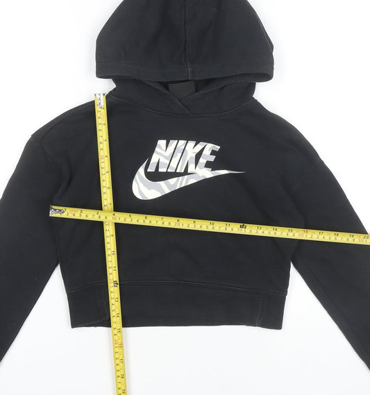 Nike Girls Black Hoodie 11 Years Pullover Standard Fit Logo Print