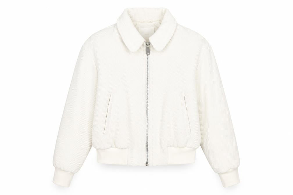 MNG Womens Ivory XS Bomber Jacket Corduroy Cropped Zip Casual
