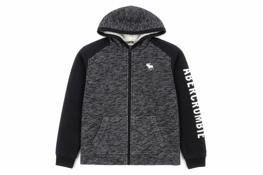 Abercrombie & Fitch Kids Boys Black Grey Full Zip Hoodie 13-14 Years Logo Print