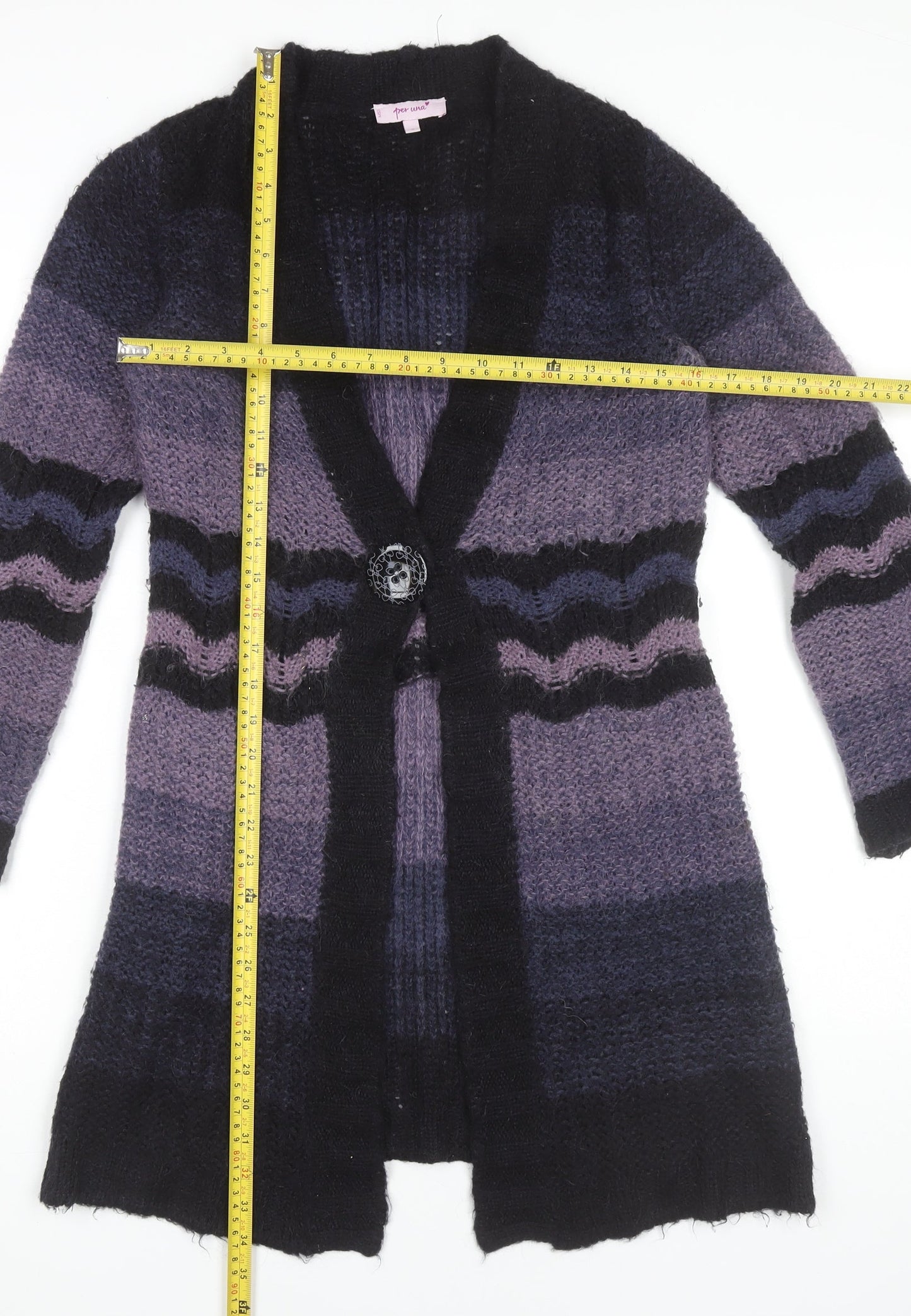 Marks and Spencer Women’s Purple Black Striped Cardigan Small