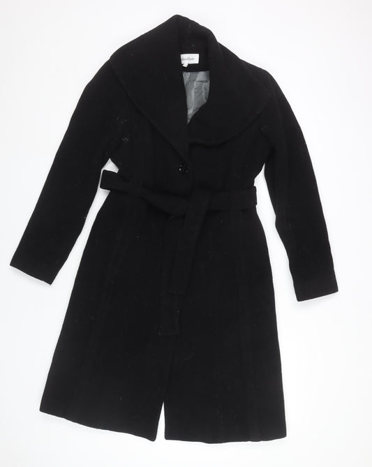 Calvin Klein Women's Black Wool Blend Long Overcoat Size 6 Belted