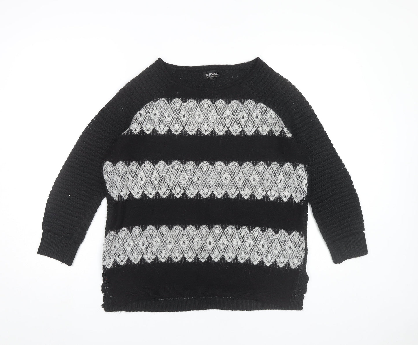 Topshop Womens Black Size 8 Pullover Jumper Knit Raglan