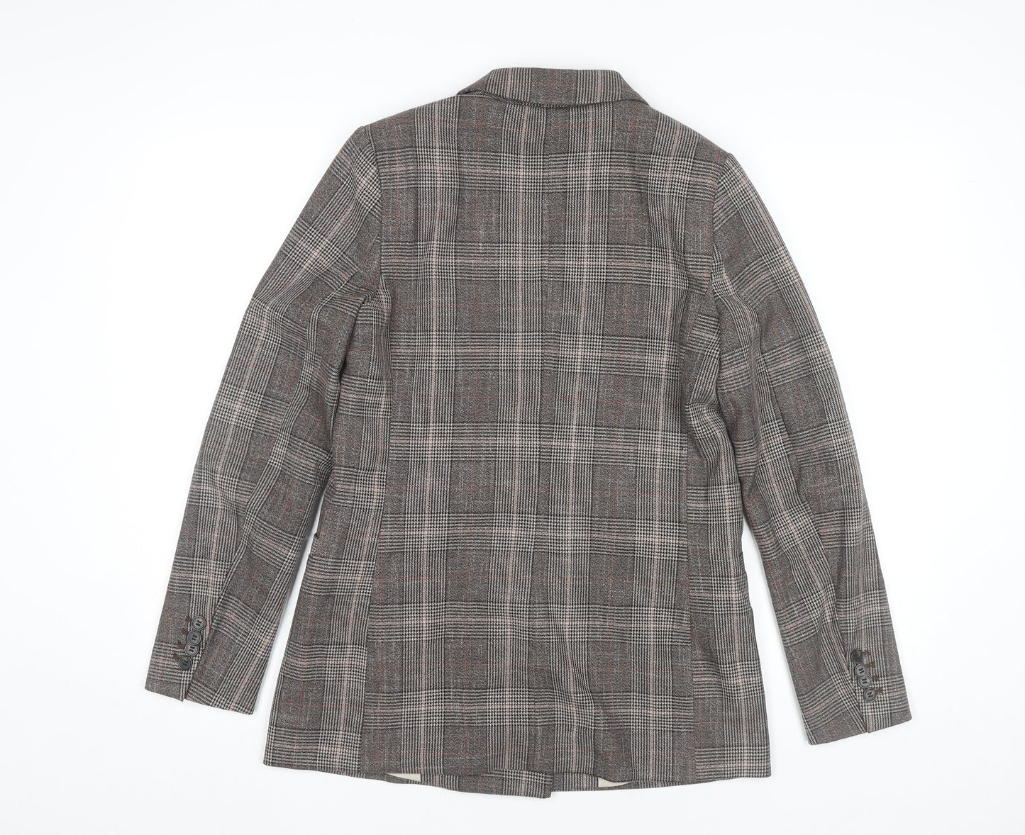 H&M Womens Grey Check Double Breasted Blazer UK 6 Regular Fit