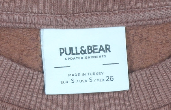 Pull&Bear Men’s Brown Graphic Sweatshirt S Regular Fit Crew Neck