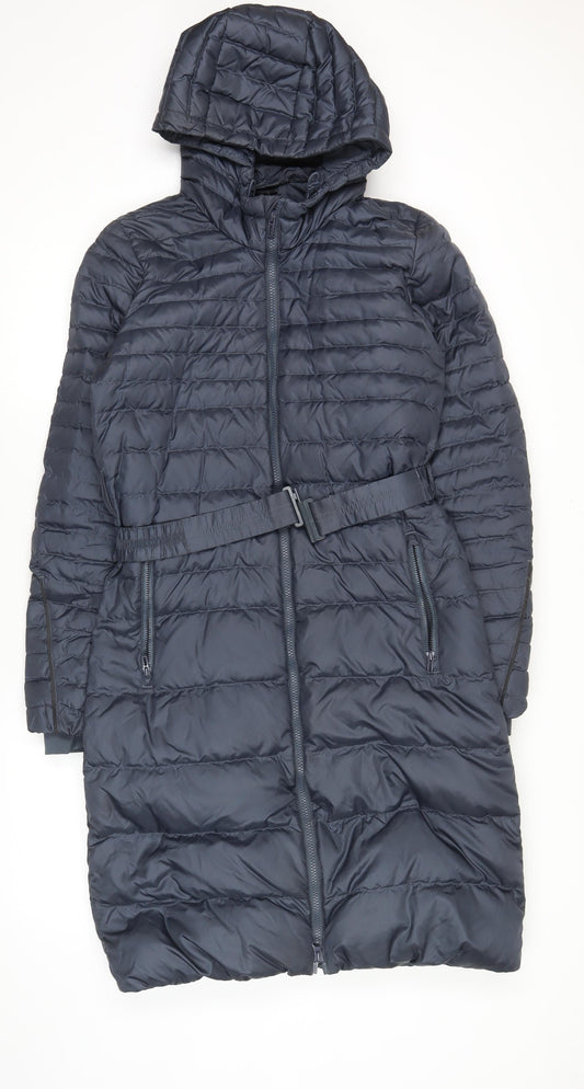 Adidas Womens Black Long Puffer Coat Belted Hooded Size 8-10
