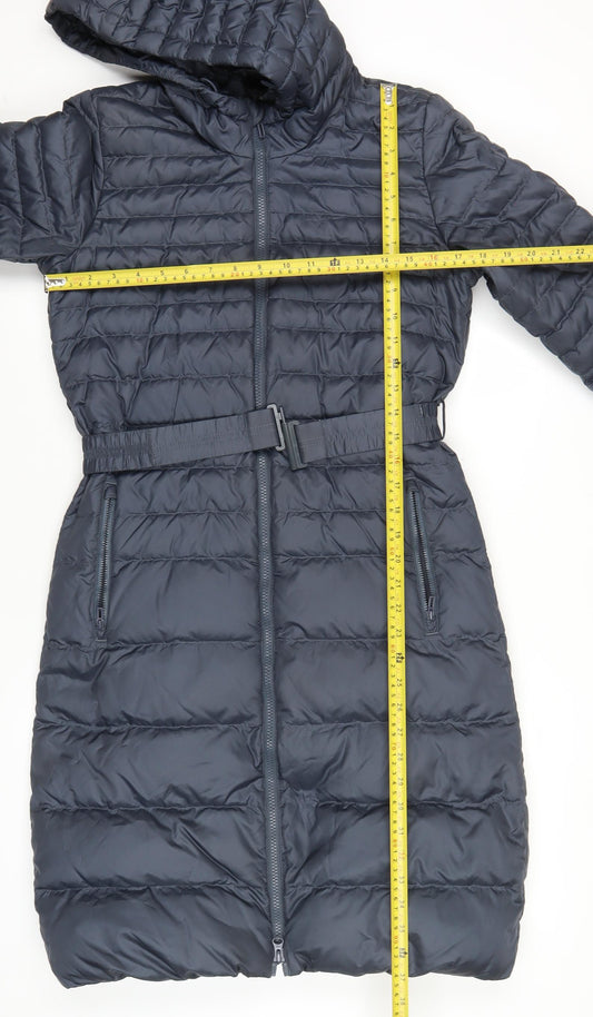 Adidas Womens Black Long Puffer Coat Belted Hooded Size 8-10