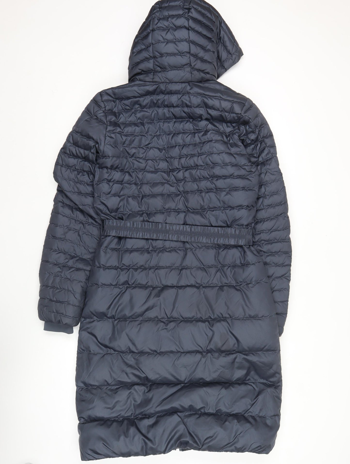 Adidas Womens Black Long Puffer Coat Belted Hooded Size 8-10