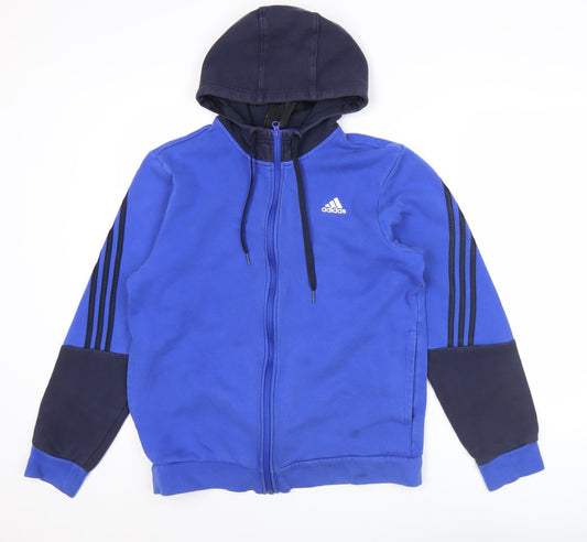 Adidas Mens Blue Full Zip Hoodie Size L Sportswear Cotton Blend
