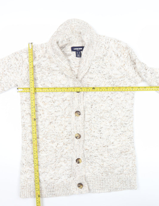 Lands' End Women's Beige Cotton Cable Knit Cardigan XS Petite