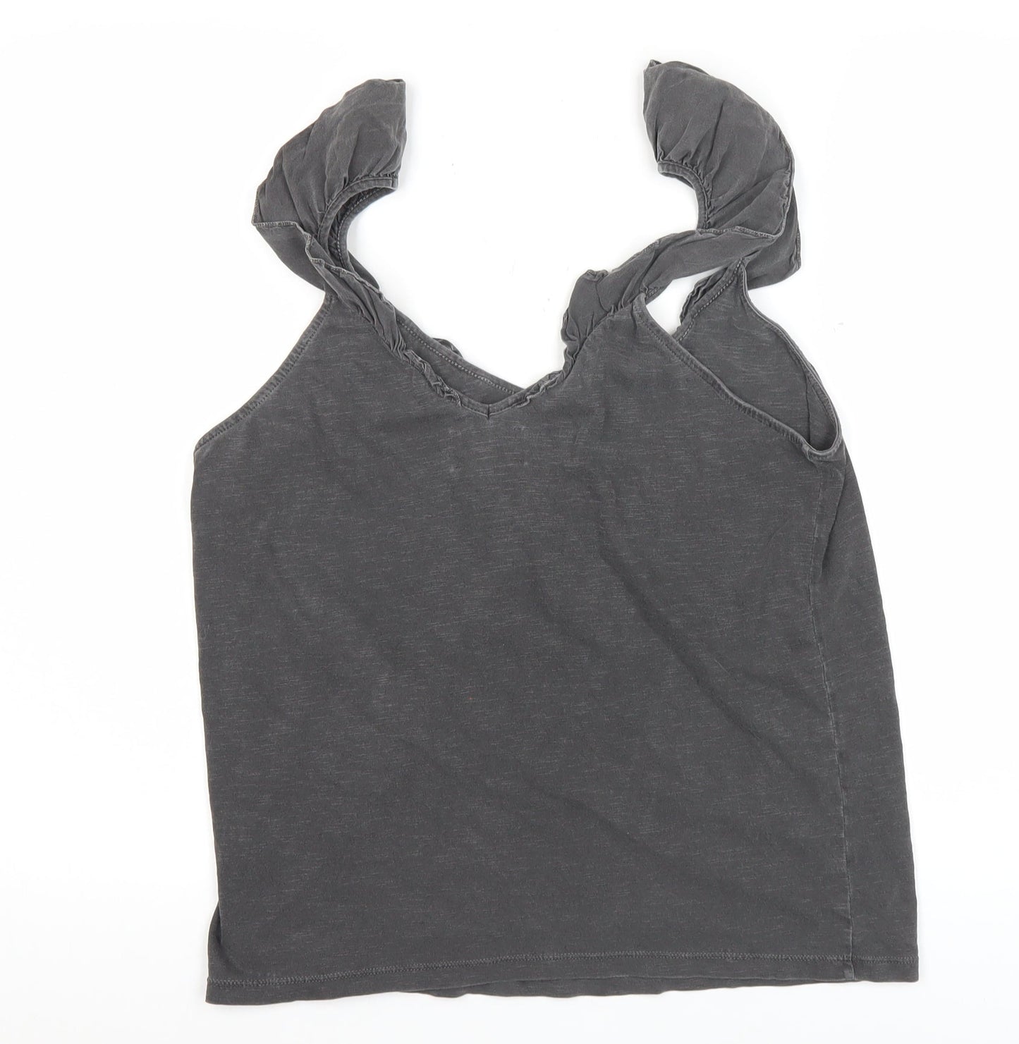 Hush Womens Grey Cotton Ruffle Strap Tank Top M Summer Casual