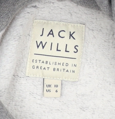Jack Wills Womens Grey Hoodie UK 10 Logo Pullover Cotton Blend
