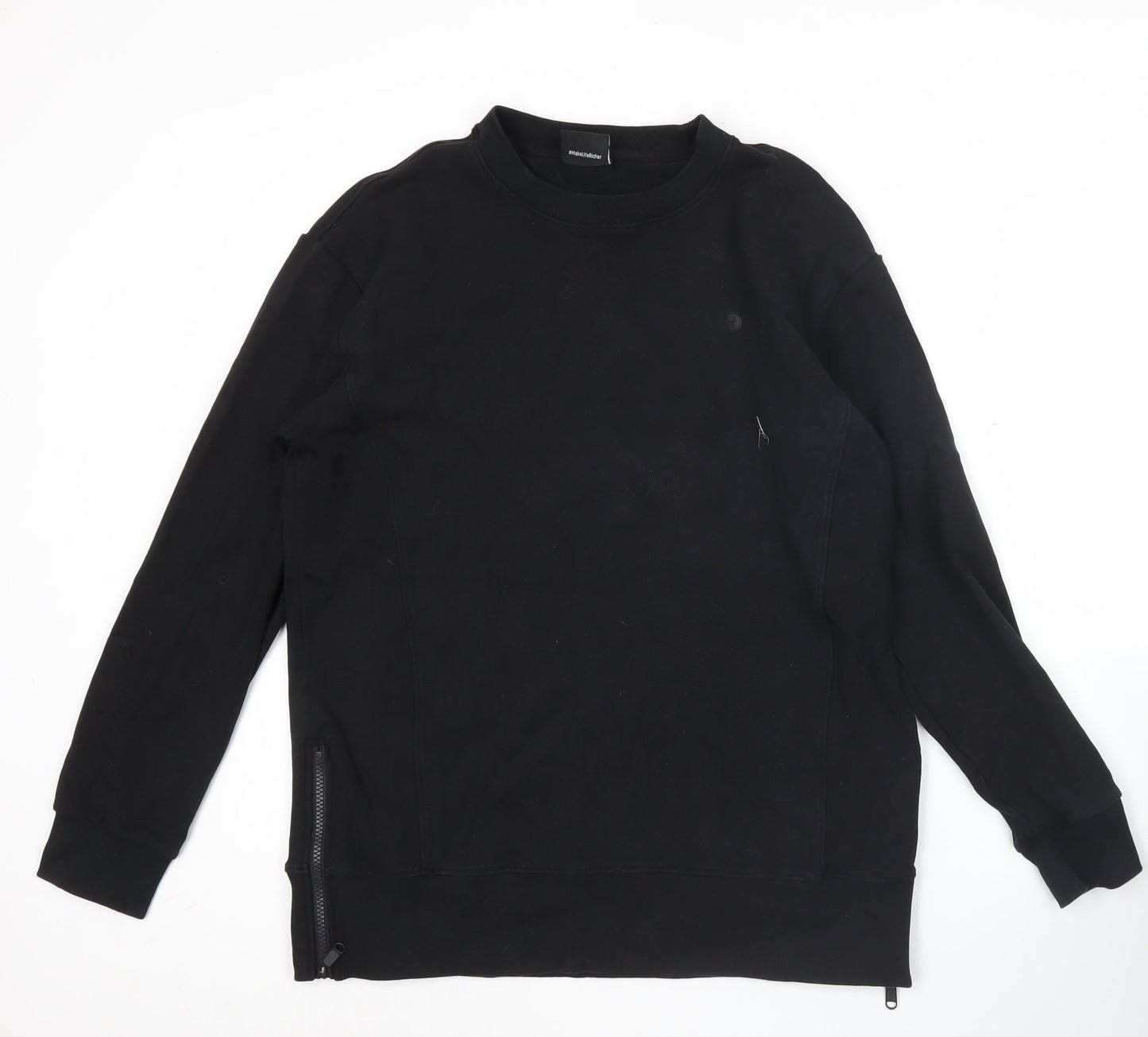 Gym+Coffee Men’s Black Sweatshirt M Crew Neck Pullover with Zip Detail
