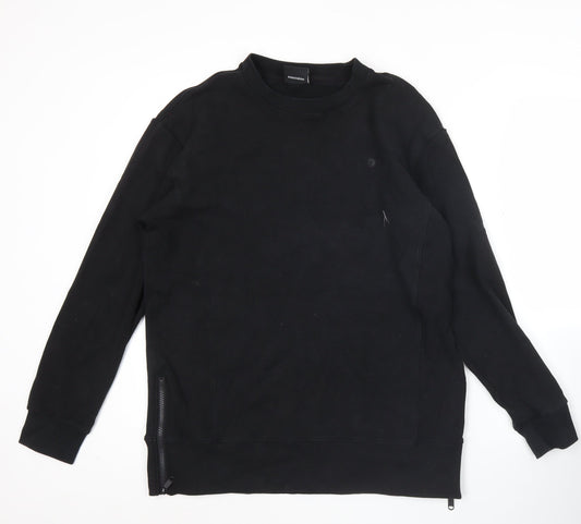 Gym+Coffee Men’s Black Sweatshirt M Crew Neck Pullover with Zip Detail