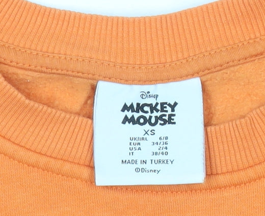 Disney Womens Orange Mickey Mouse XS Sweatshirt Pullover
