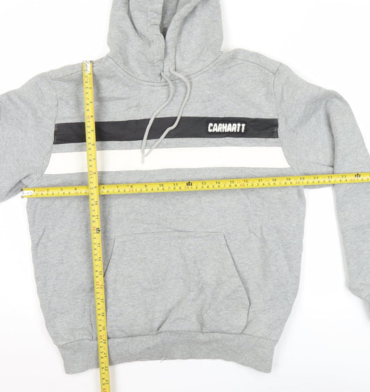 Carhartt Men’s Grey Pullover Hoodie Small Logo Graphic Sweatshirt