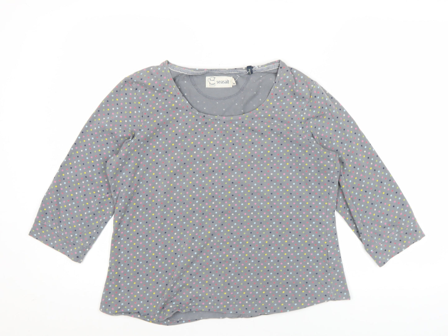 Seasalt Womens Grey Polka Dot 3/4 Sleeve Cotton Top Size 16