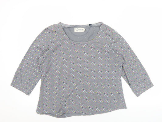 Seasalt Womens Grey Polka Dot 3/4 Sleeve Cotton Top Size 16