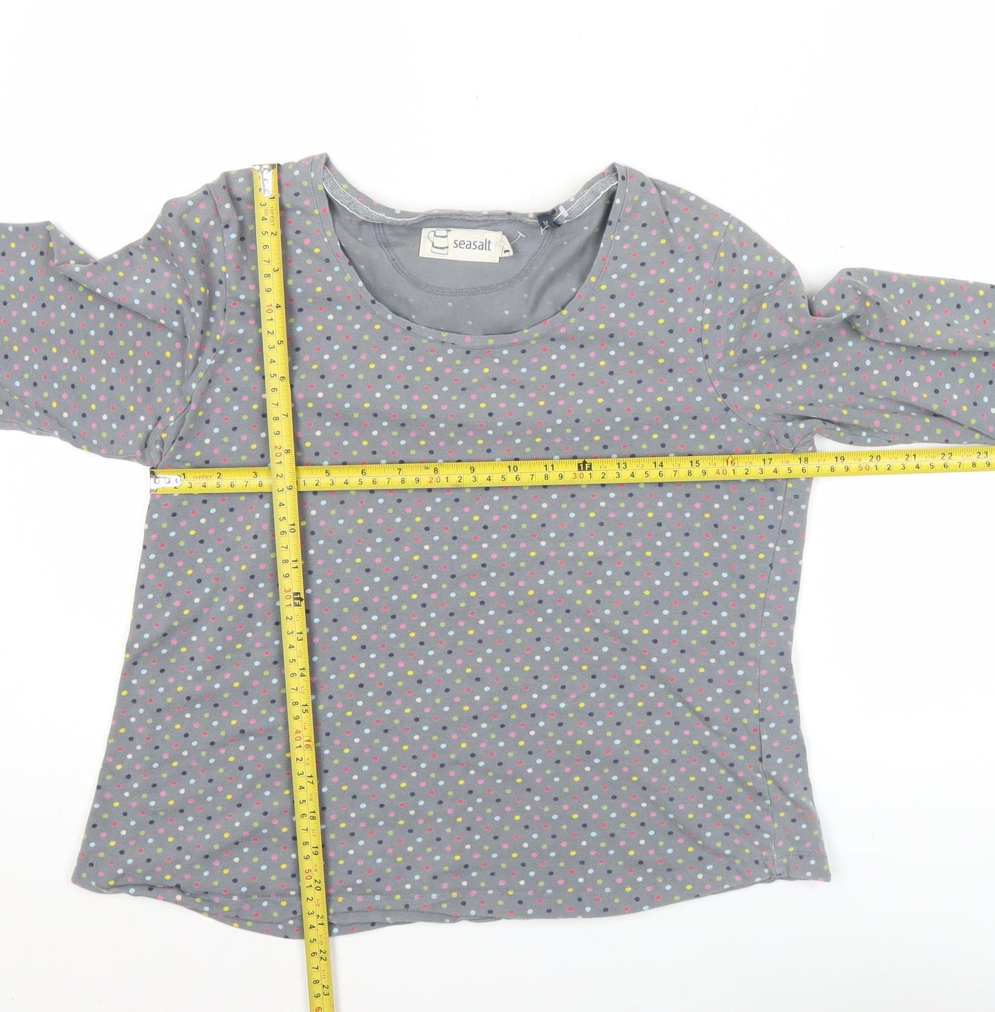Seasalt Womens Grey Polka Dot 3/4 Sleeve Cotton Top Size 16